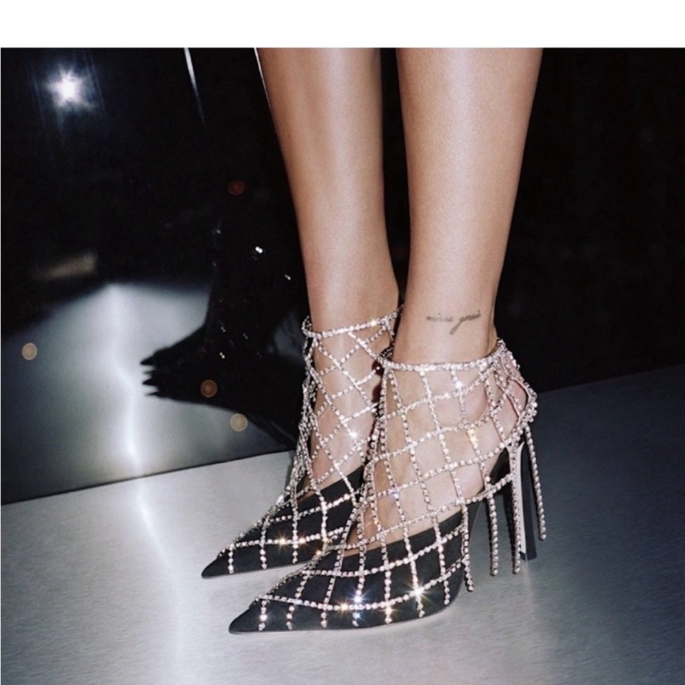 Jimmy Choo Black and Silver Crystal Heels